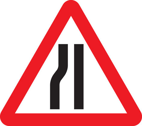 Road narrows on left