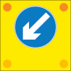 Slow-moving or stationary works vehicle blocking a traffic lane. Pass in the direction shown by the arrow
