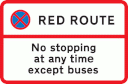 No stopping during period indicated except for buses